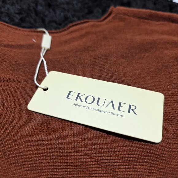 Ekouaer Womens‎ XL Knit Pajama Lounge Top Rust Orange Pullover NWT - Picture 8 of 8